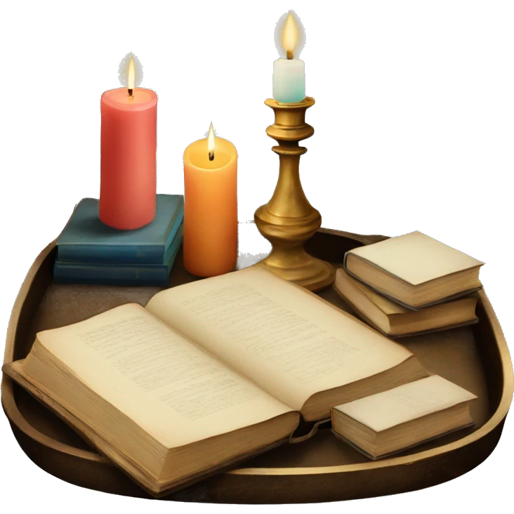 vintage tray with books and candle emoji