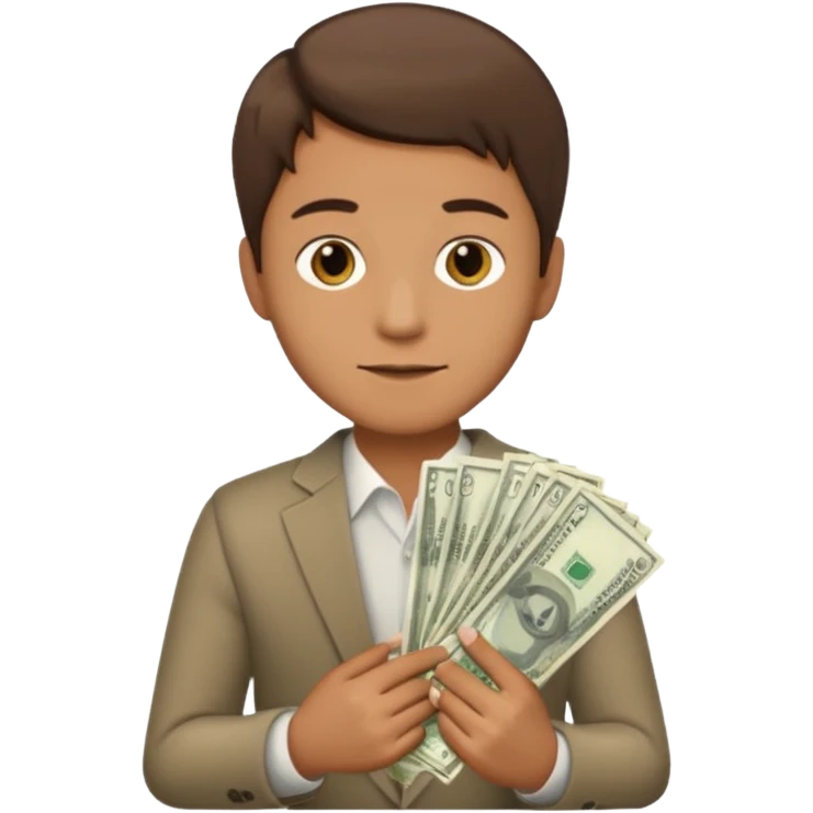 A man with a lot of money and short hair, holding a stack of money emoji