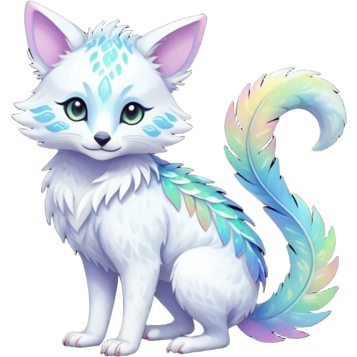 Colorful dark tropical iridescent pastel white glorious divine exotic cute cool beautiful shiny beautiful fantasy-vernid-Trico-oncilla-animal-Fakémon-hybrid-fursona (full body) emoji