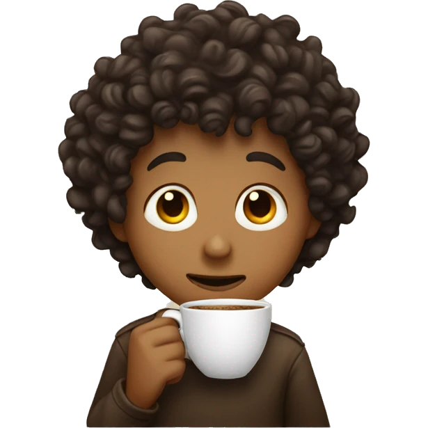 curly headed boy sipping on coffee  emoji
