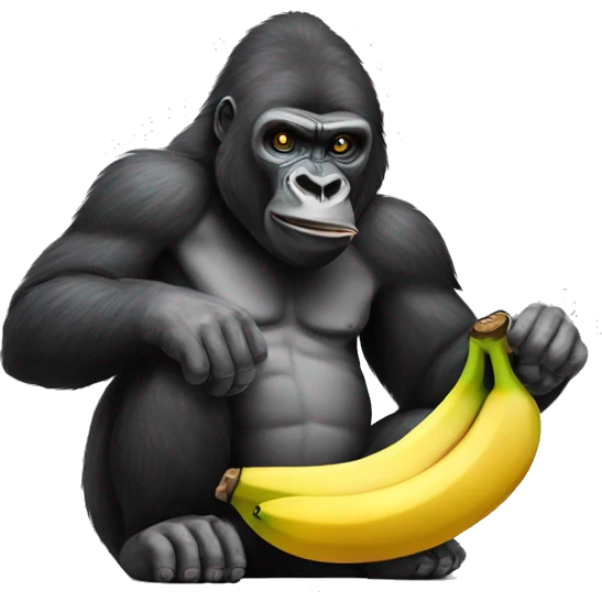 a gorilla that eats a banana that says avitus. emoji
