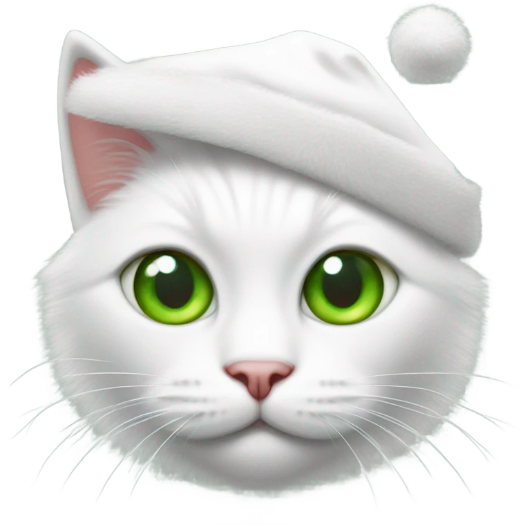 White cat green eyes Santa hat emoji