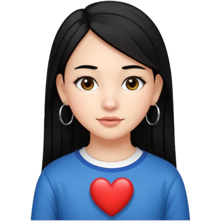 create an i phone emoji of a young 8th grade school girl, with fair skin, heart shape face, has medium length straight black hair and with hoops earrings. emoji
