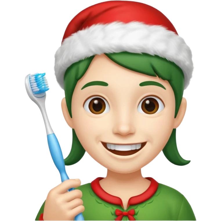DUENDE NAVIDEÑO CON CEPILLO DE DIENTES EN LA MANO emoji