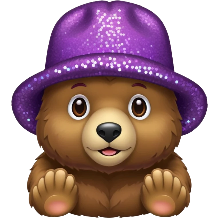 Urso adulto com boné roxo com glitter emoji