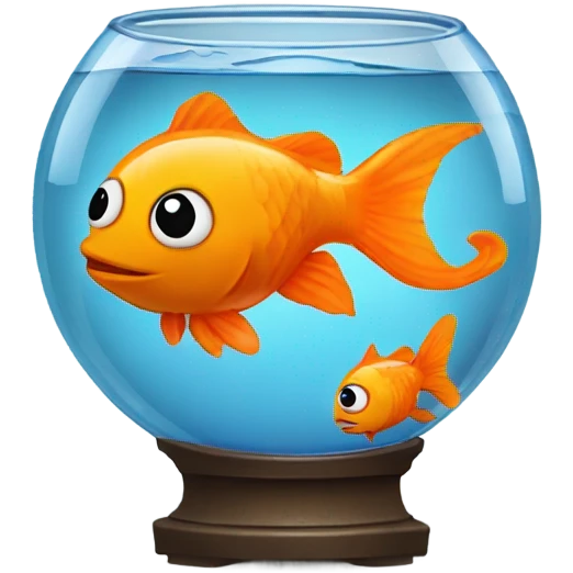 fishbowl with an orange fish inside with water, and microphone inside emoji