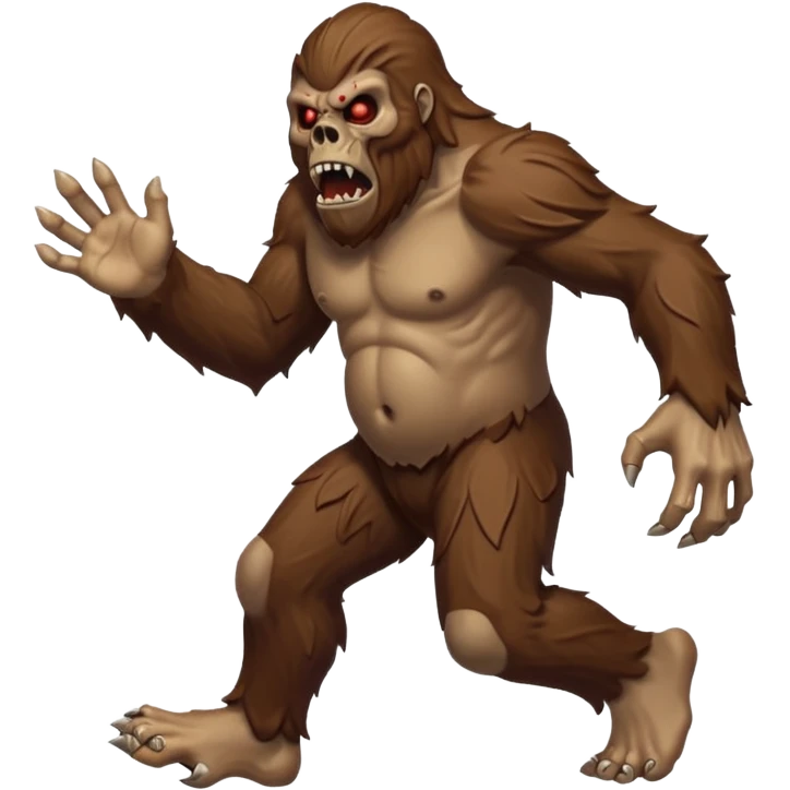 An angry sasquatch running full speed to the right in "blitzkrieg" mode. In the style of you bleeding skull art. Needs to be running in the opposite direction with bloody hands and feet emoji