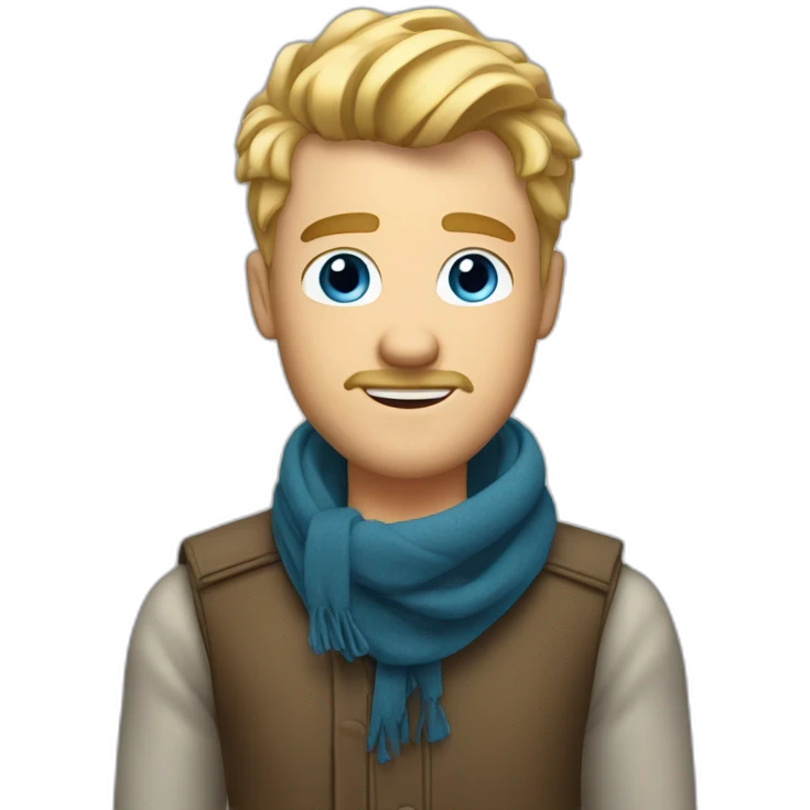 blonde guy with a taper fade, short beard, blue eyes and a big nose and a scarf in the front emoji