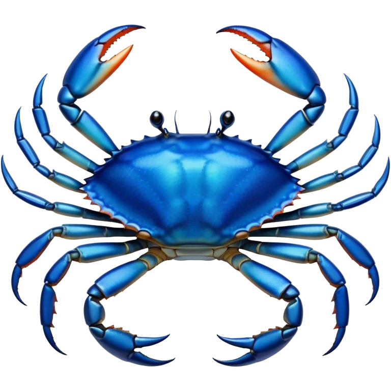 Cinematic Noble Blue Crab Portrait Emoji, Poised and commanding, with a sturdy, angular build and a brilliantly iridescent blue exoskeleton accented by robust, gleaming claws, deep-set piercing eyes, Simplified yet sharp and sophisticated features, highly detailed, glowing with a cool, oceanic glow, high shine, intelligent and resilient, stylized with an air of marine authority, focused and attentive, soft glowing outline, capturing the essence of a watchful and confident blue crab that feels as though it could scuttle out of the screen with effortless authority! emoji