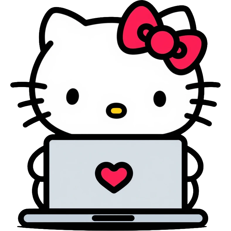 Hello Kitty using a computer laptop emoji