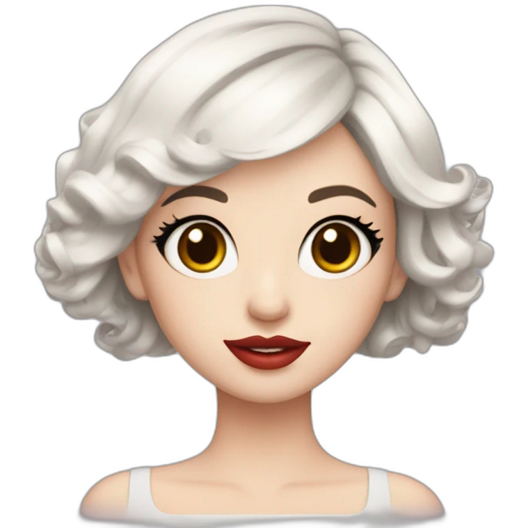 beautiful-young-woman,white-hair,square-hair,white-skin,oval-face,big-eyes,black eyes, redlips emoji
