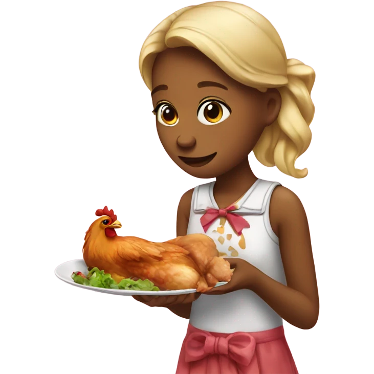 Cute girl eating chicken with bow  emoji