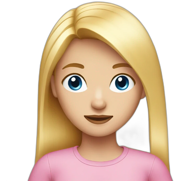 Blond girl with blue eyes and a pink shirt, straight hair emoji