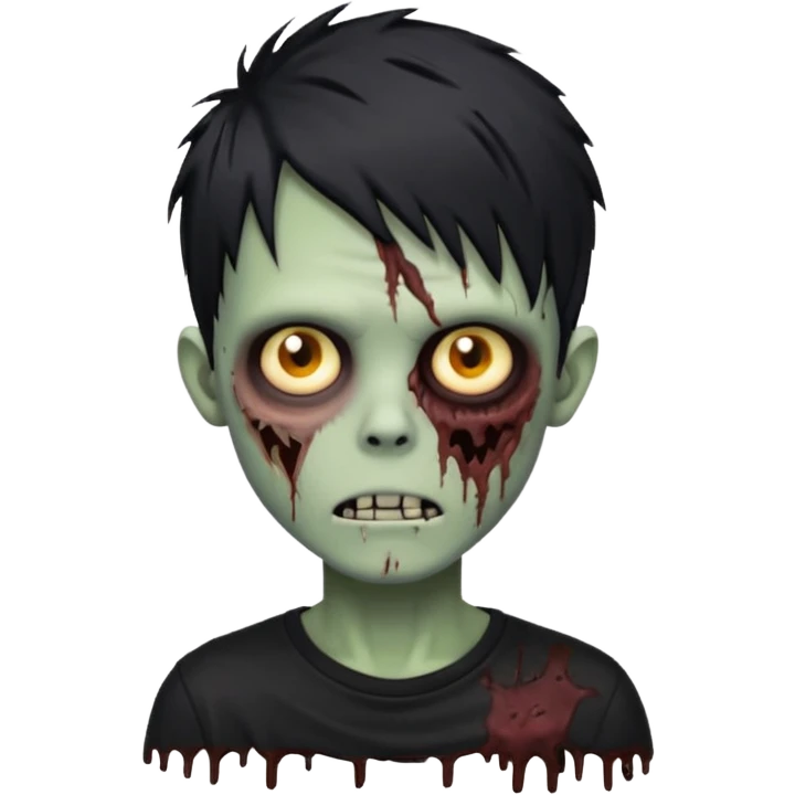 zombie boy with messy black emo hair and a black shirt emoji