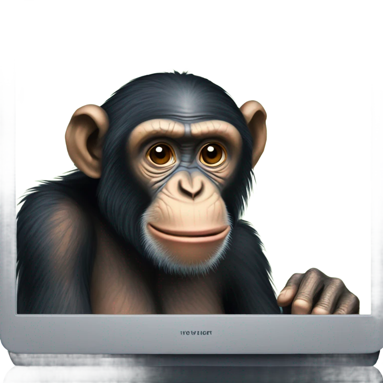 Chimpanzee staring at a computer screen emoji