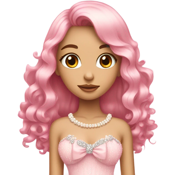 pretty. pink. Long hair. Pink bows. Pearls. Light pink. Diamonds, dress. emoji
