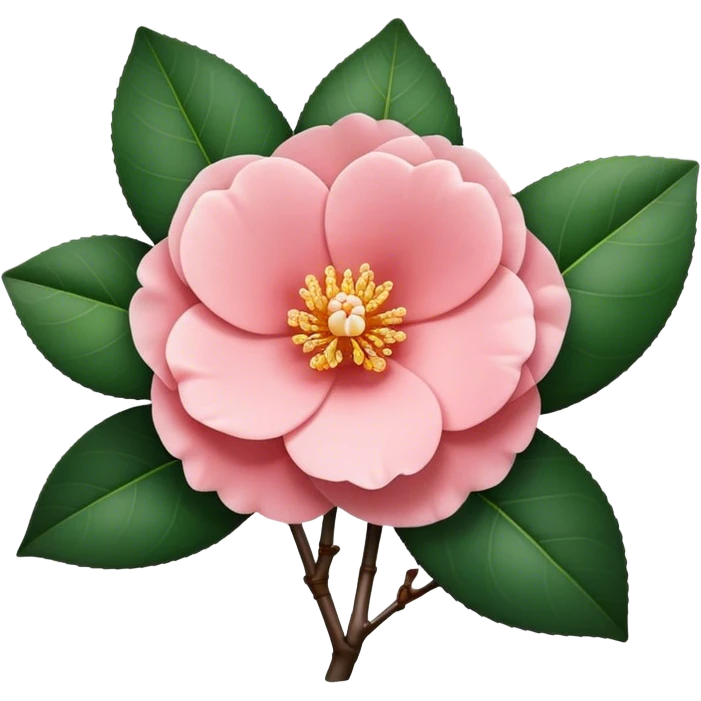 single Camellia flower, 2 leaf emoji