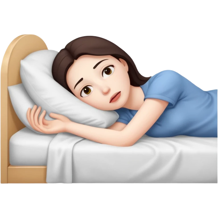 A woman lying in bed cannot fall asleep. She is really tired and exhausted emoji