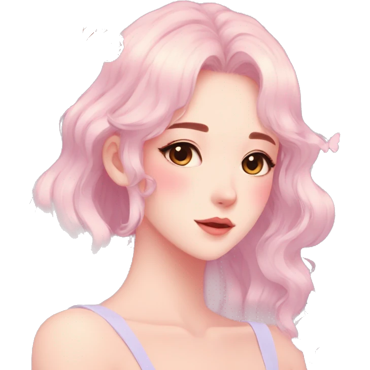 Gorgeous pastel anime style lady with blushing face and butterflies aesthetic trending style emoji