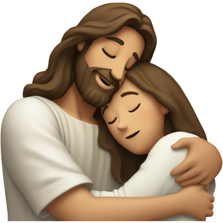 Jesus hugging a brunette woman emoji