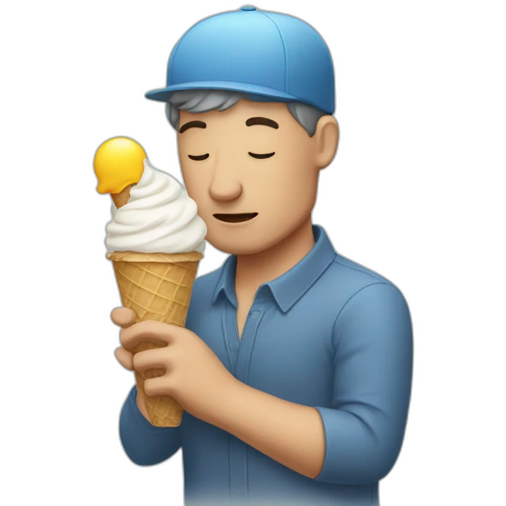 Man with headache holding ice cream emoji