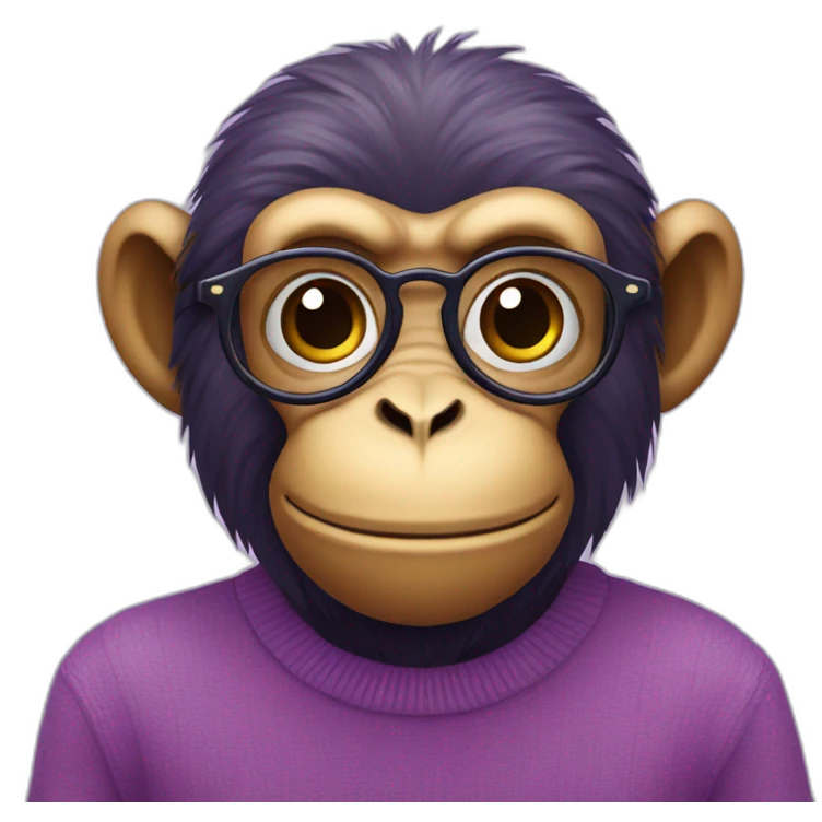 Monkey avec des lunettes rond et un pull mauves emoji