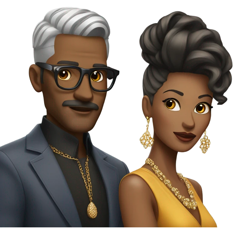 stylish man and women with earrings emoji