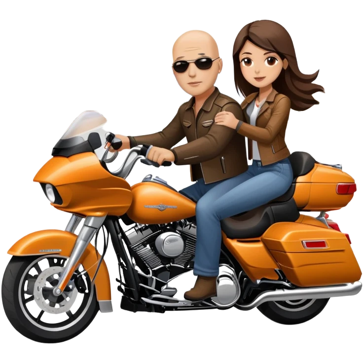 Harley Davidson road glide bald man with girl  pillion emoji