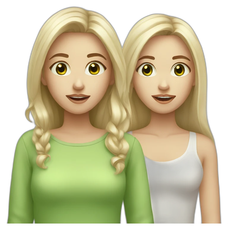 A white, blonde, green eyes girl talking with a white, brown hair, brown eyes girl emoji