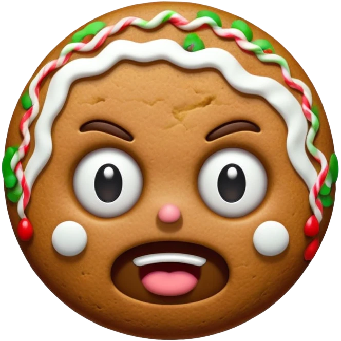 angry gingerbread man head with white eyes emoji