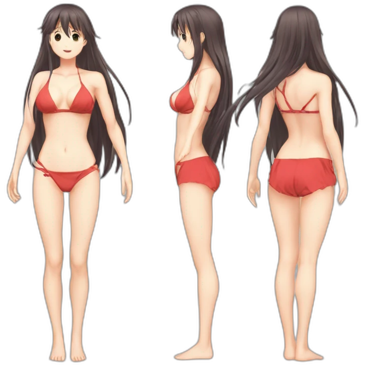 misato katsuragi nue, full-body, long-hair, teen, enfant, bikini emoji