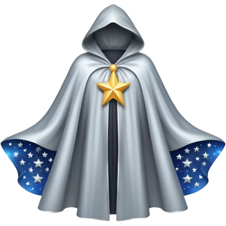 a fantasy  magic, silver color with star pattern cloak emoji