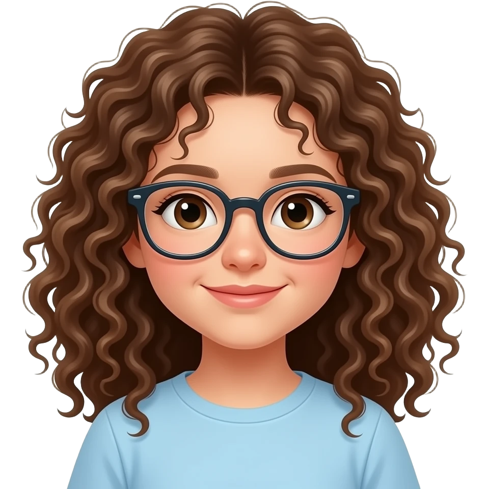 young athelet girl with curly brown hairs wear glasses emoji