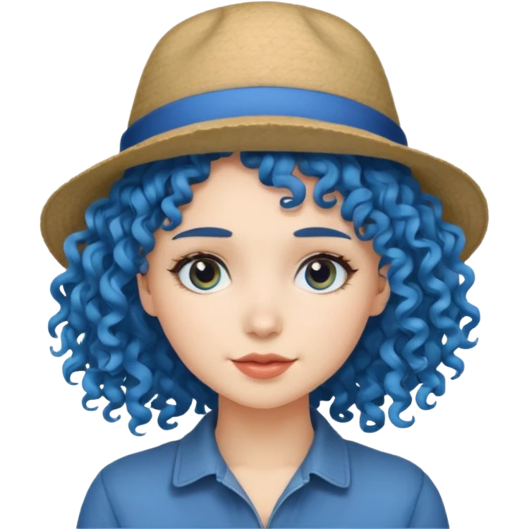 blue curly with opticals haired women with hat emoji