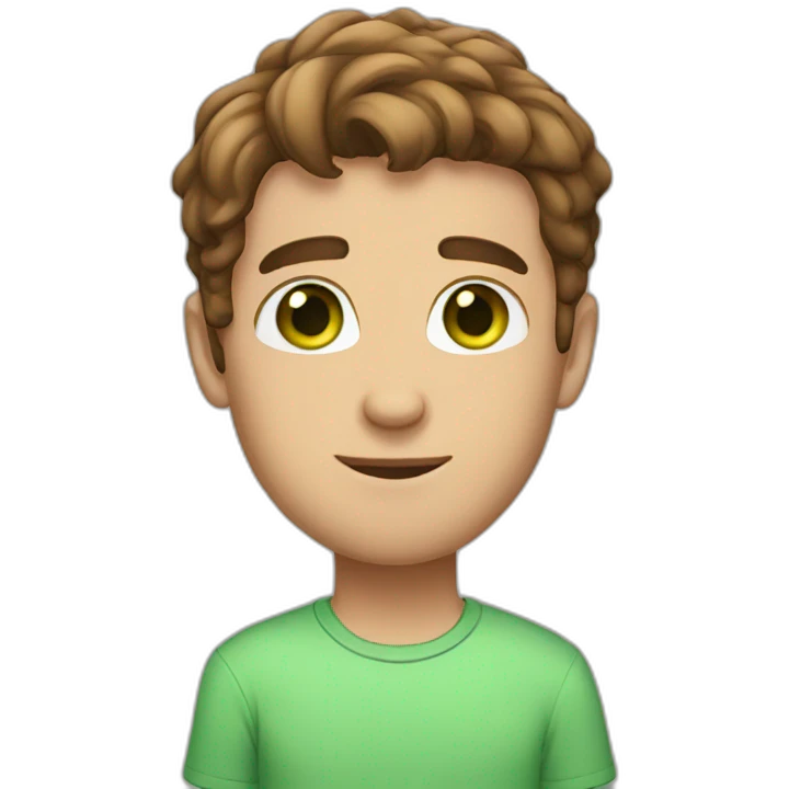 Man with green eyes  short brown hair and big cat  emoji