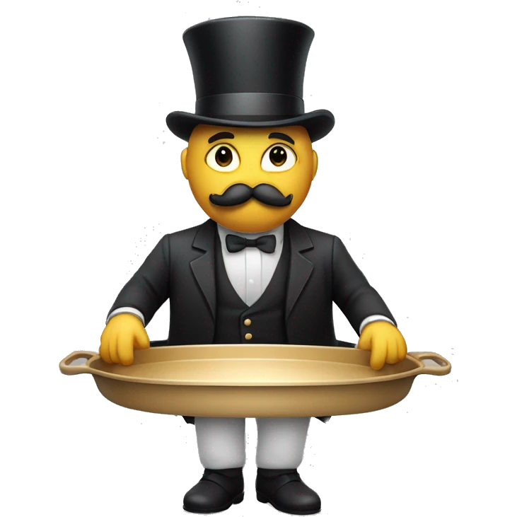 serious buttler with silk top hat and mustache carrying a tray emoji
