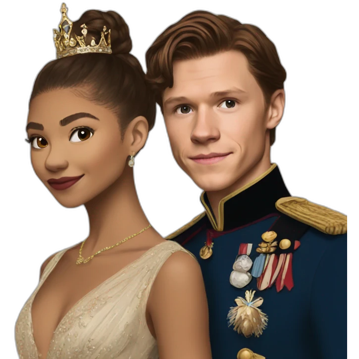 Zendaya with tom holland as a royal, fine art emoji