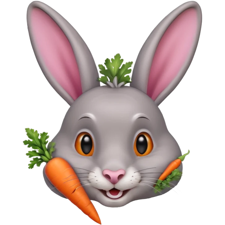 Head of a grey rabbit, grinning, holding a carrot close to face
 emoji