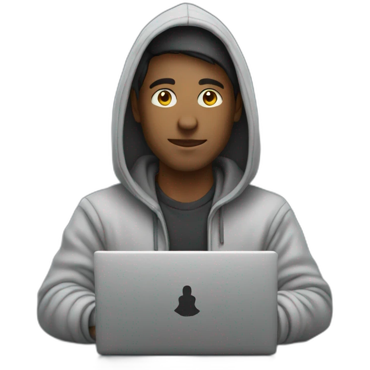 Man wearing a hoodie and codes in laptop emoji
