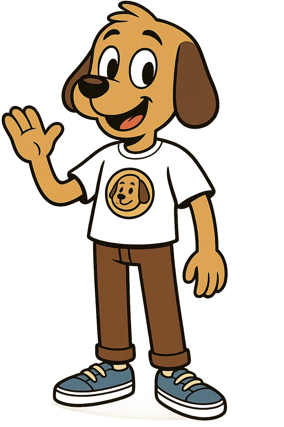 A boy dog mascot logo t-shirts brown trousers blue vans shoe  emoji
