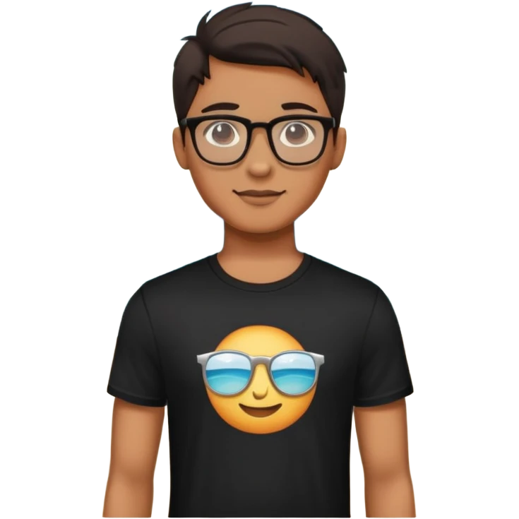 emoji jeune homme avec des lunette avec un v fond de plage t-shirt noir est argent dans les mains    emoji