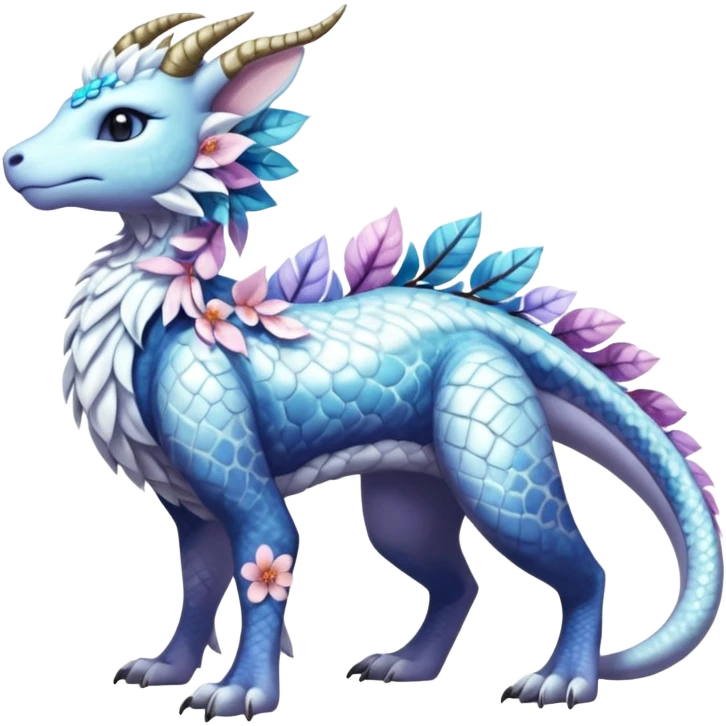 Shiny Glossy Pastel Light Divine Reptilian Draconian Furry Scaly Hairy Feathery Bovine Goated Feline Beautiful Floral Snowy Pretty Absol-Amaura-Suicune-Cobalion-fusion, full body emoji