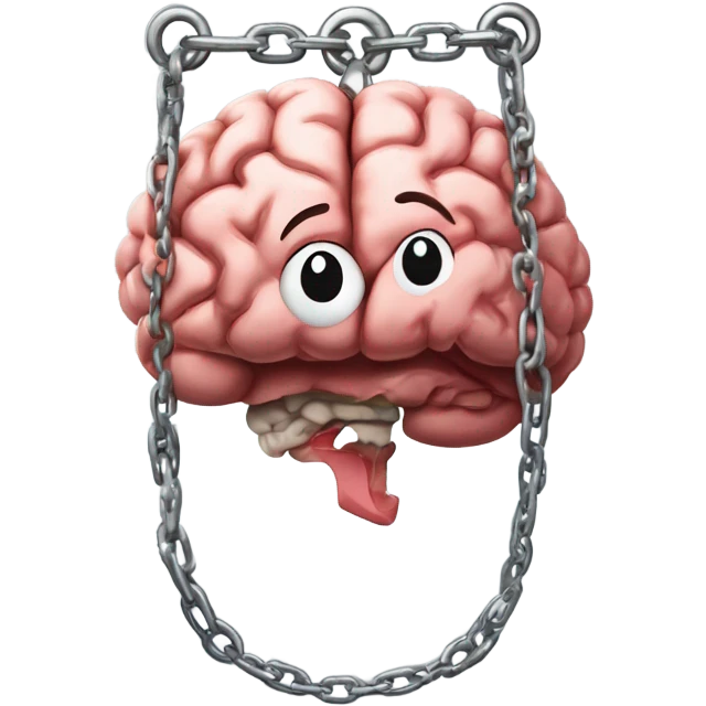 Brain bound in chains and heart locket emoji