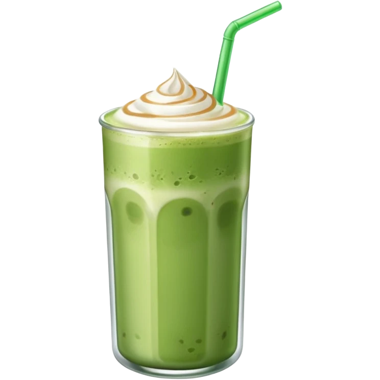 An ice matcha latte in a can-like glass with a glass straw emoji