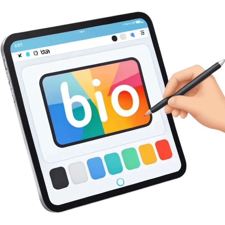 digital screen showing a basic logo being edited, with vector handles and a color palette emoji