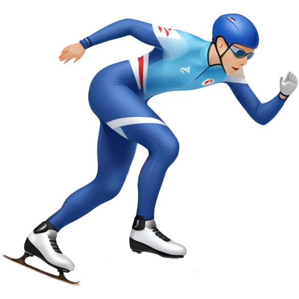 An icon showing a speed skater gliding on a professional oval ice track, captured in mid-motion with aerodynamic posture and sleek skates. The background features snowy mountains, flags, and a clear blue sky. Transparent background reflects the speed and elegance of the sport. emoji