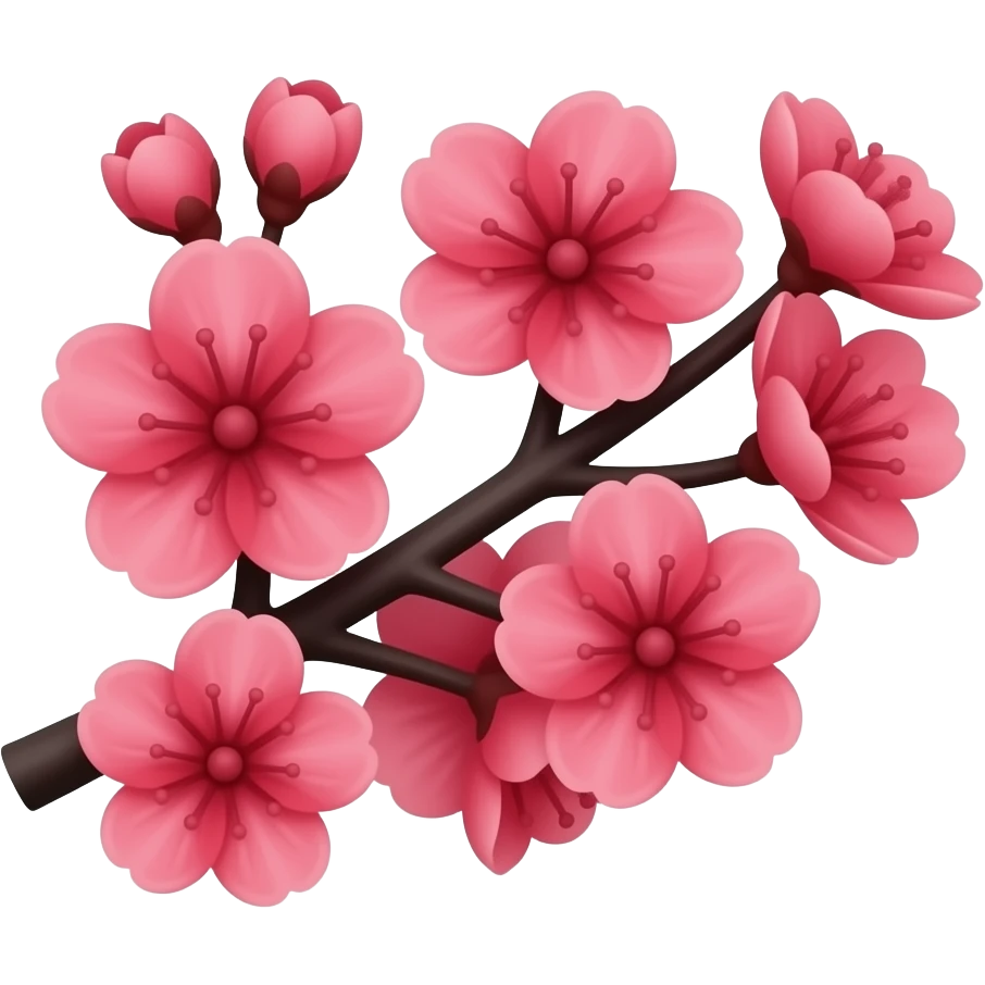 2D Render iPhone emoji png of red cherry blossom flowers on black branches emoji