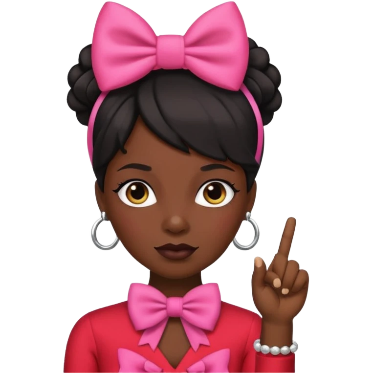 A diva with pookie bow on the top left side with clockit finger emoji