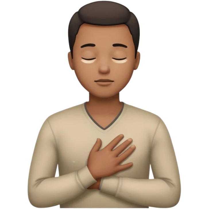 una mano en pecho ojos cerrados hombre multirracial emoji