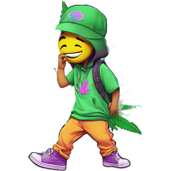 Hemp leaves Multicoloured neon person smoking wearing hoodie dancing hip hop bucket hat tropical Skater fashion aesthetic baggy clothes graphic t shirt 420 emoji